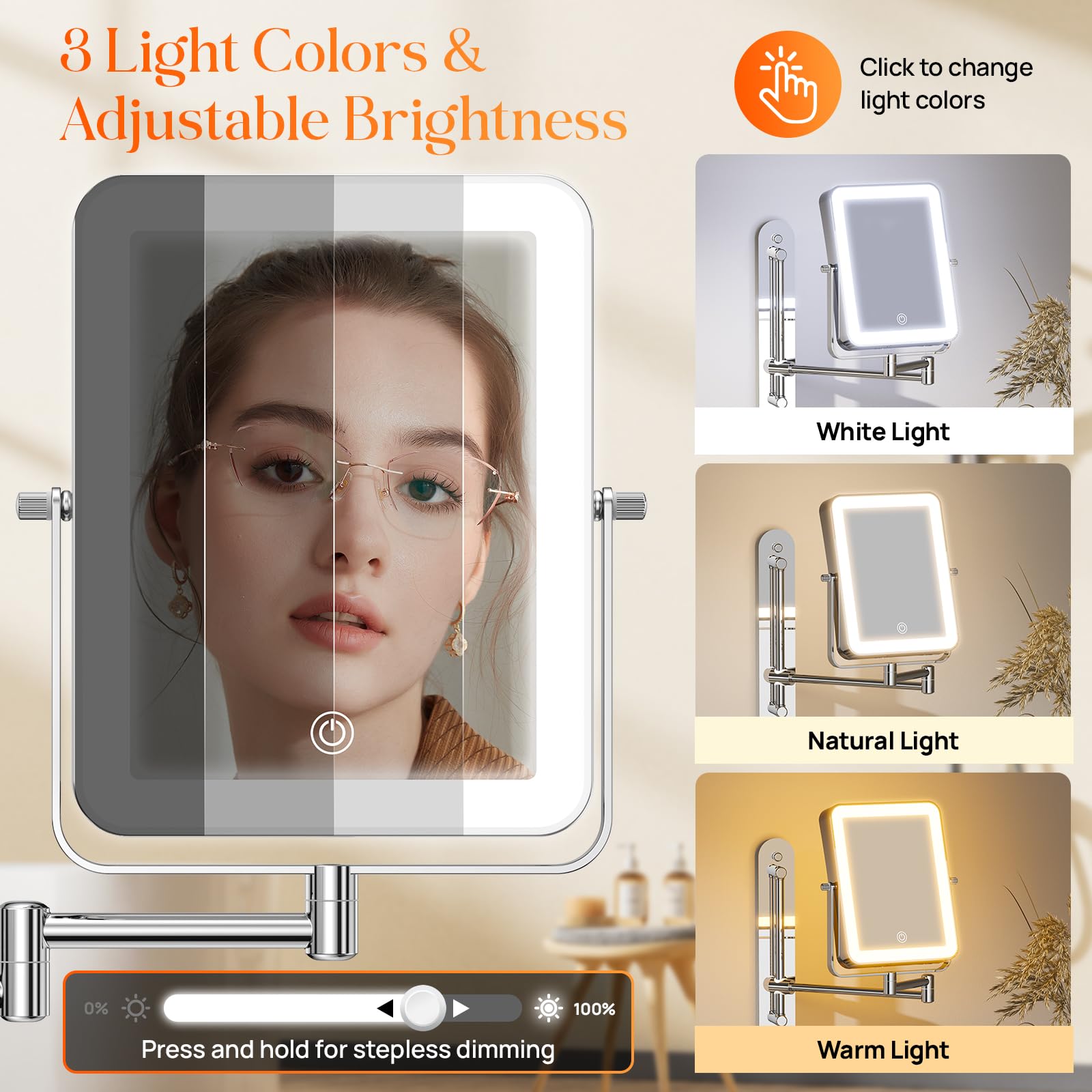 Gospire 1X/10X magnification with touch switch for quick brightness and color changes.