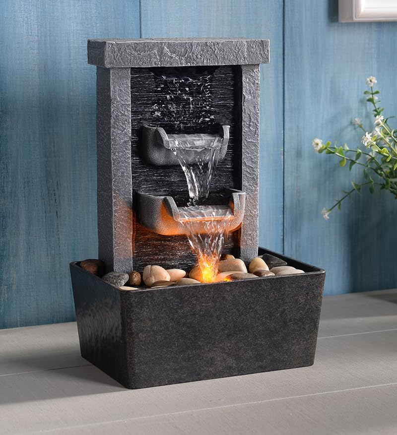 GOSSI waterfall-tabletop-fountain on display creates calming room ambiance