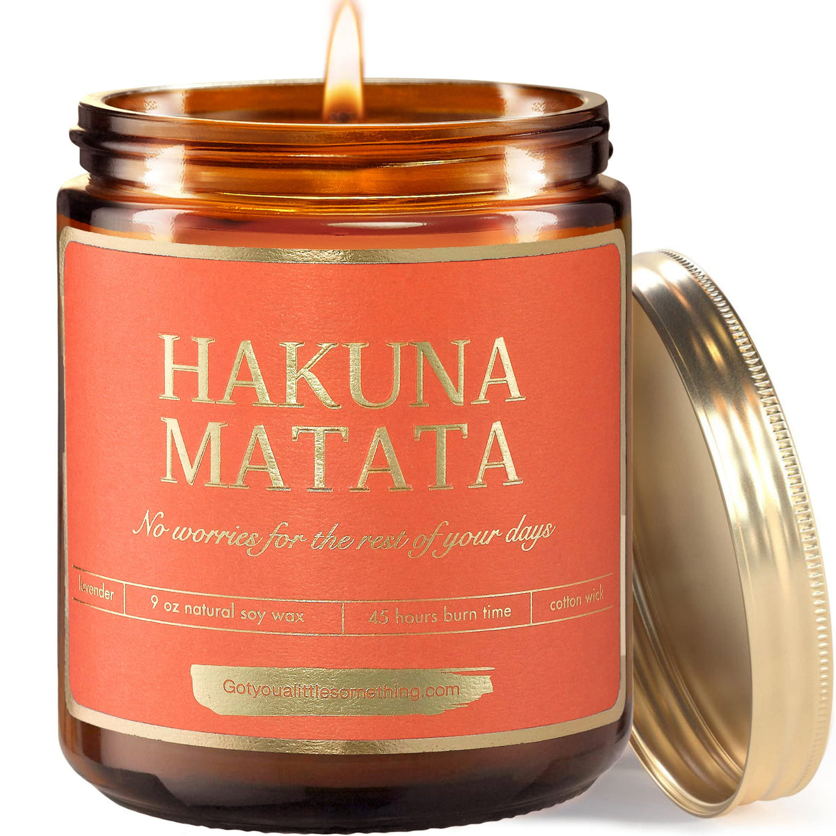 Hakuna Matata candle in reusable jar with lavender vanilla aroma.