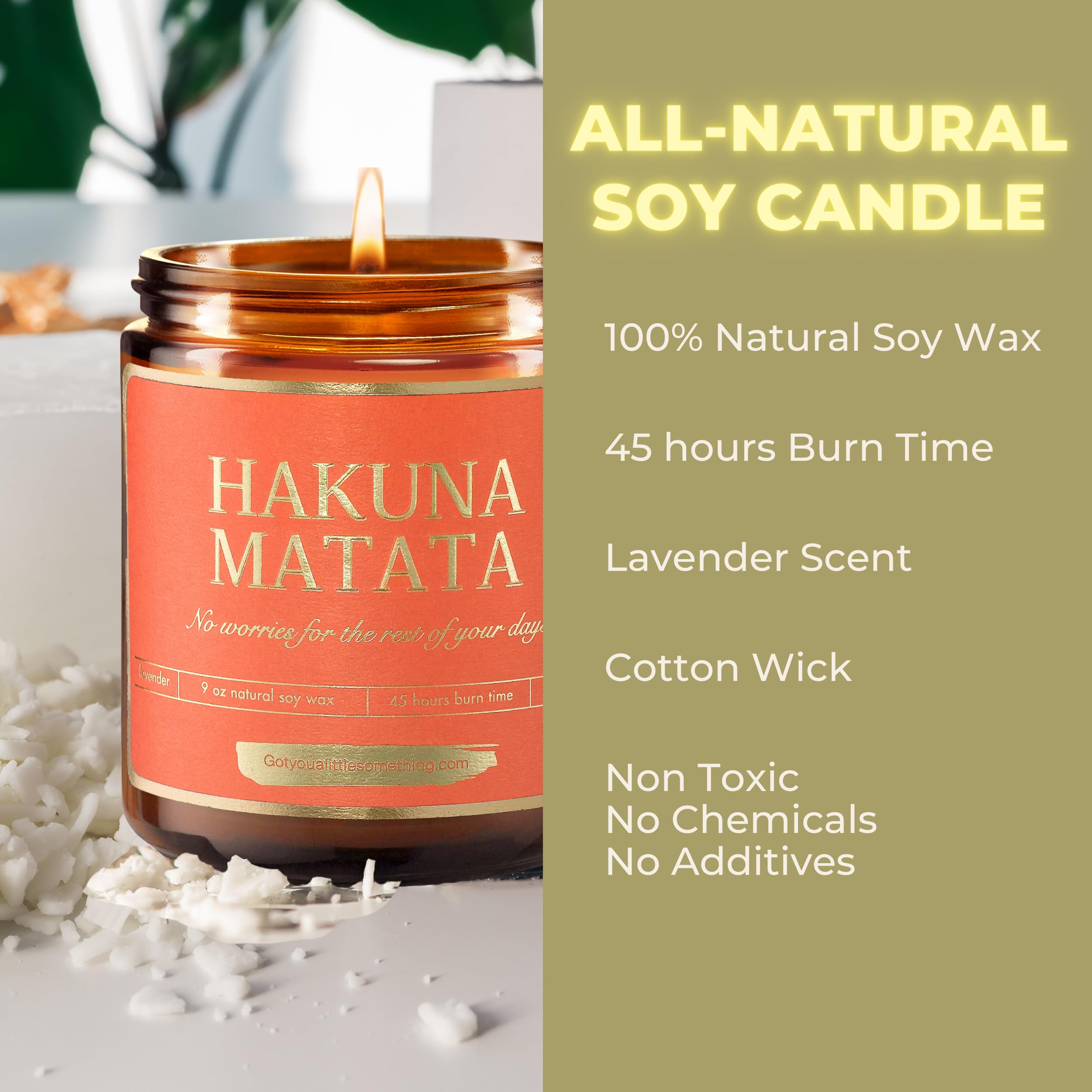 Hakuna Matata candle lit to create cozy ambiance.