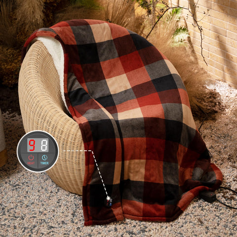 GOTCOZY heated throw with built-in remote for quick warmth adjustment.