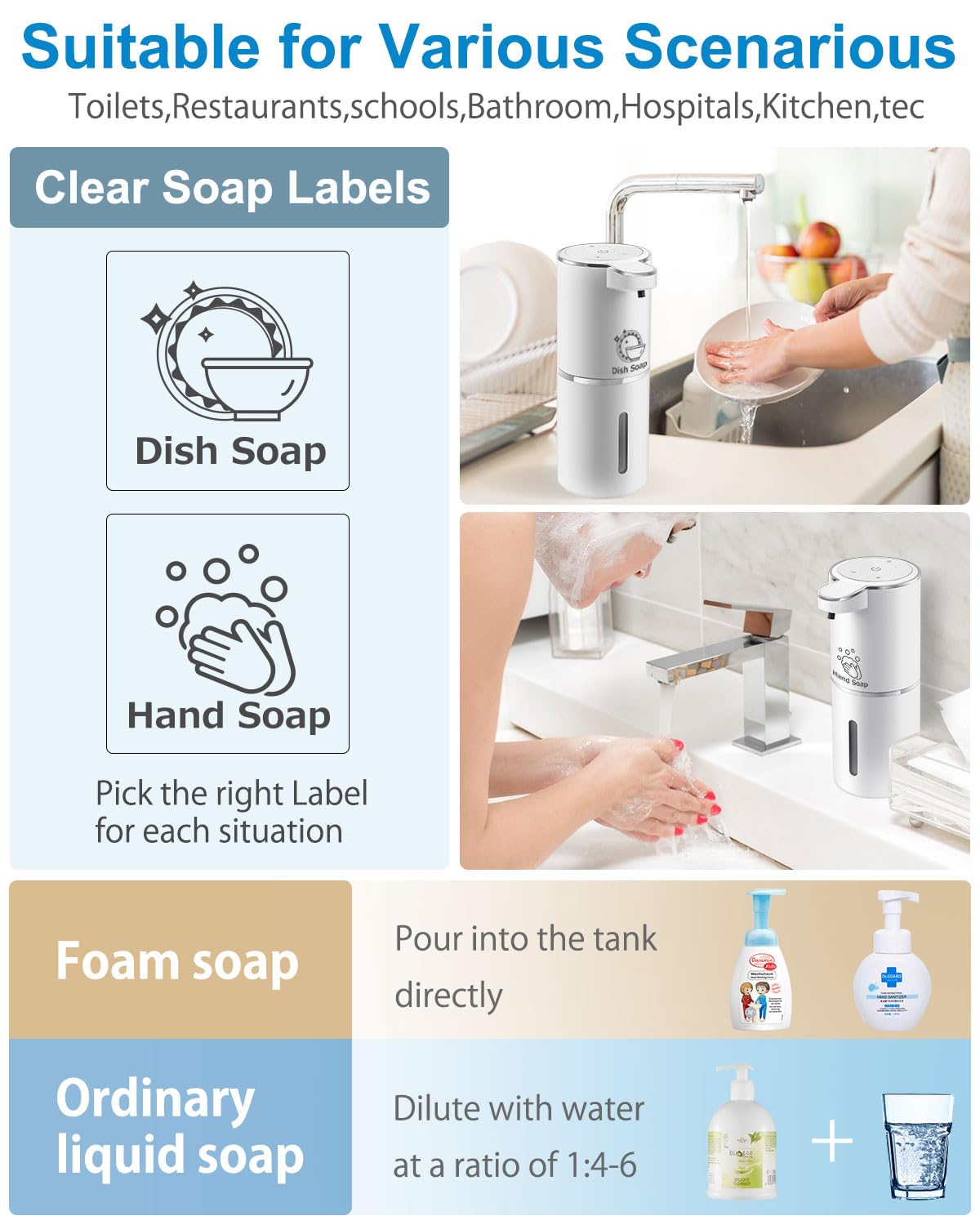 Gotofine dispenser handles foam and diluted dish soap