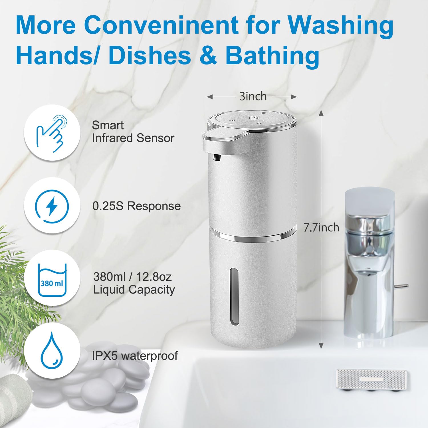 Gotofine USB rechargeable foaming dispenser with clear reservoir for easy monitoring.