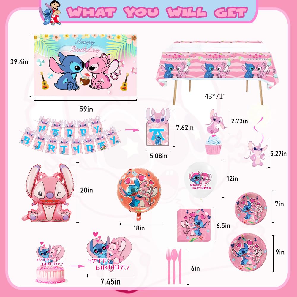 GOTOFUN pink cartoon tablecloth unifies table decor with playful Stitch-inspired visuals.
