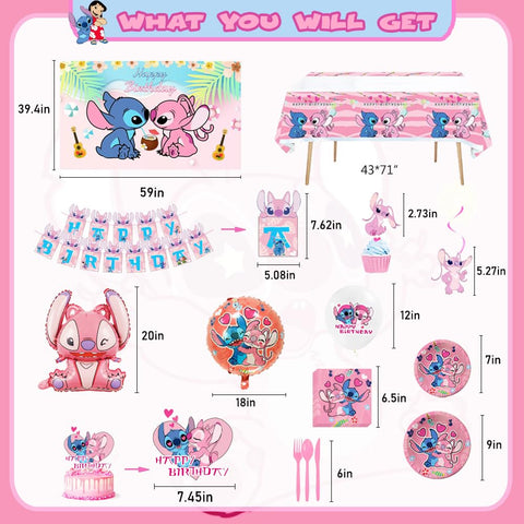 GOTOFUN pink cartoon tablecloth unifies table decor with playful Stitch-inspired visuals.