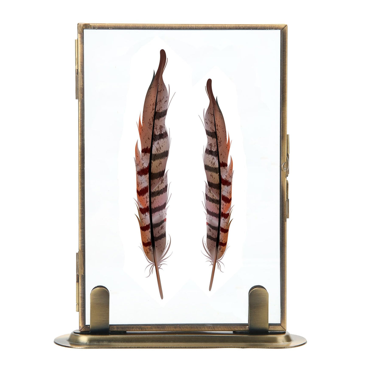 Goutangen brass floating frame with 5x7 photo on tabletop display