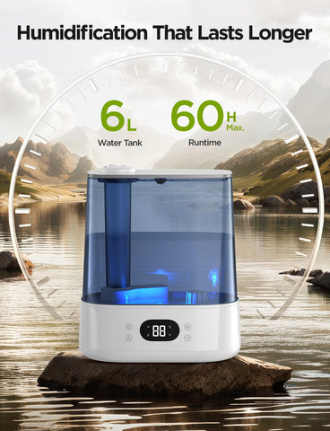 GoveeLife 360° nozzle directs mist to any corner of the room.