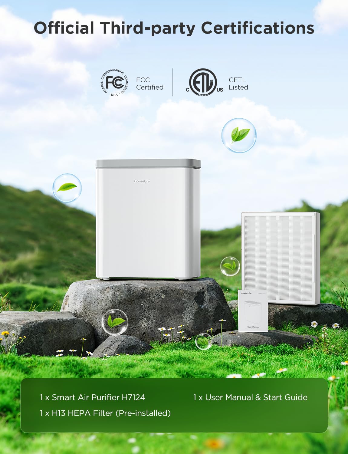GoveeLife purifier covering 1046 ft² for spacious living areas