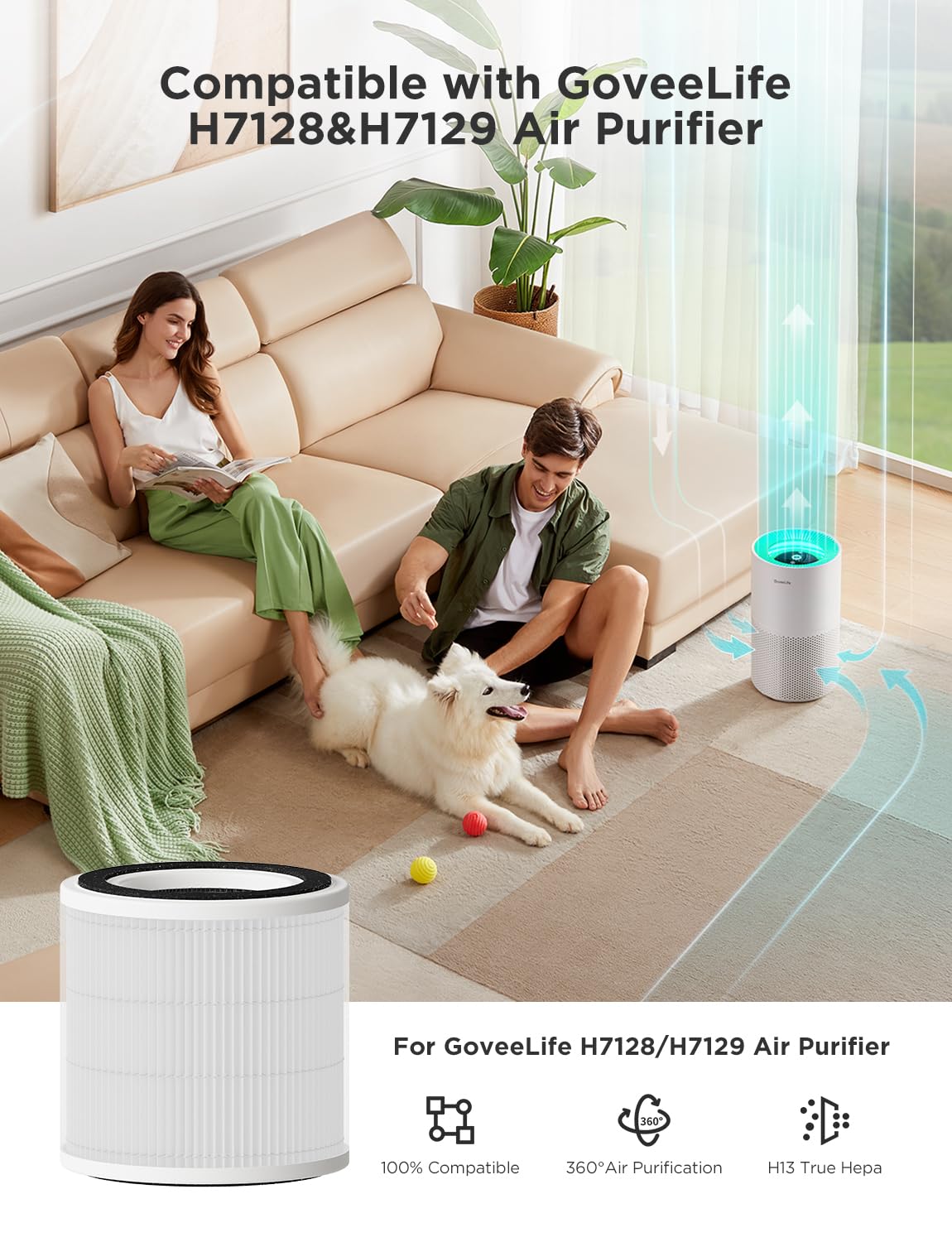 GoveeLife high-efficiency filter pack for H7129/H7128 captures ultrafine particles.