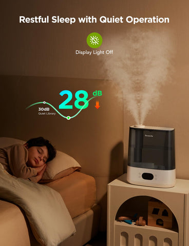 GoveeLife RGB night light adds ambiance to a soothing bedroom atmosphere.