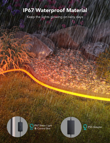 Govee rope light creates yard party ambience and garden glow.
