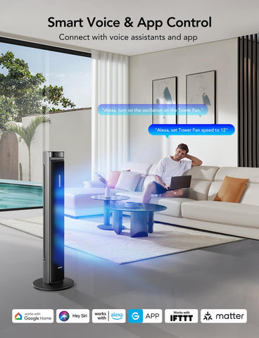 GoveeLife 42-inch tower fan app control demonstrating smart scheduling and remote operation.