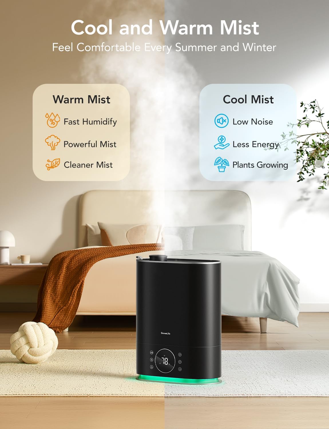 GoveeLife ultra-quiet operation at 26 dB for undisturbed rest