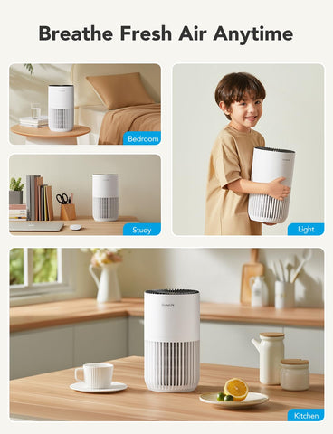 GoveeLife mini air purifier bedroom setup emphasizes calm air.