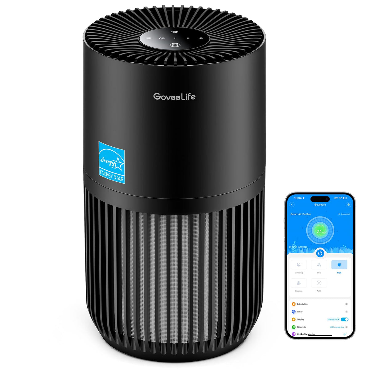 GoveeLife mini air purifier in bedroom corner improving air freshness