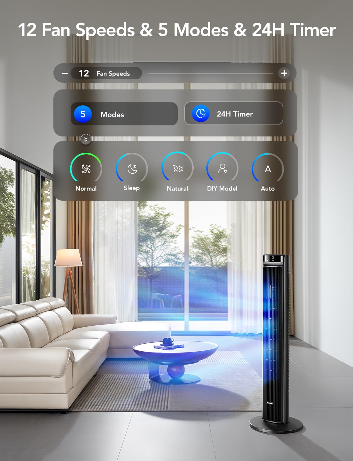 GoveeLife modes and wind speeds display for versatile cooling options