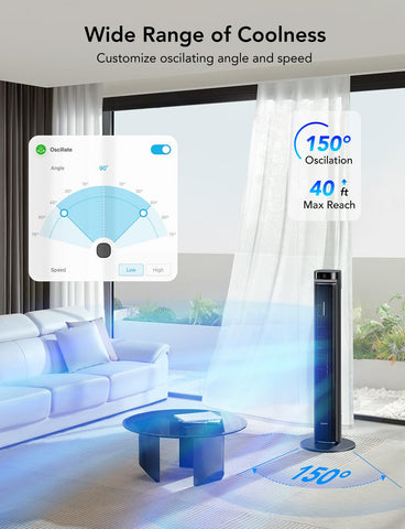 GoveeLife tower fan with 150° oscillation for even airflow