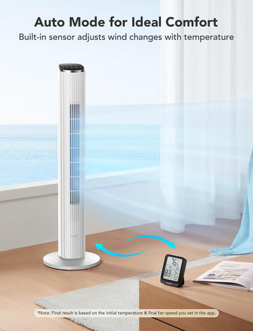 GoveeLife white tower fan ETL-certified unit ensuring safety and reliability.