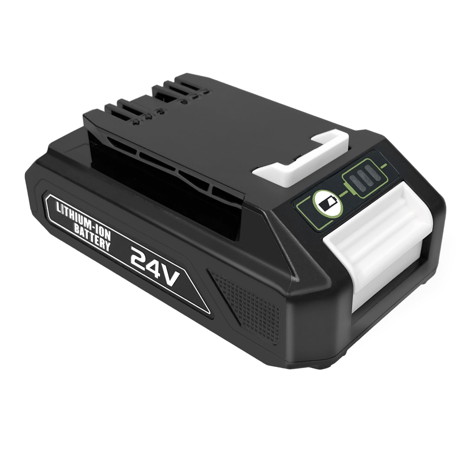GOXX 24V 3.0Ah battery close-up showing high capacity for extended cleaning.