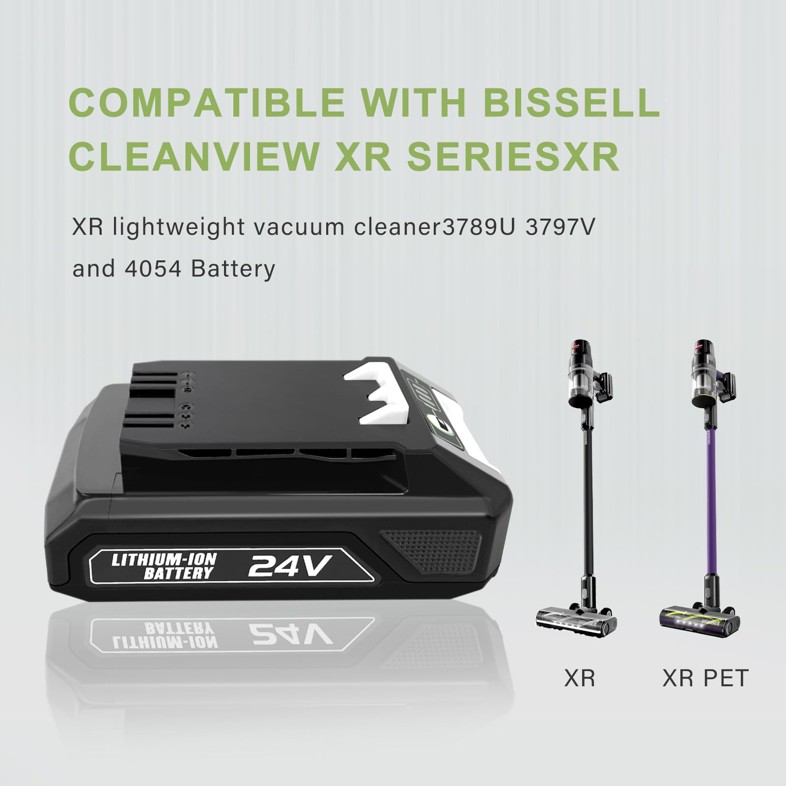 GOXX battery packaging highlights Bissell compatibility and easy swap.