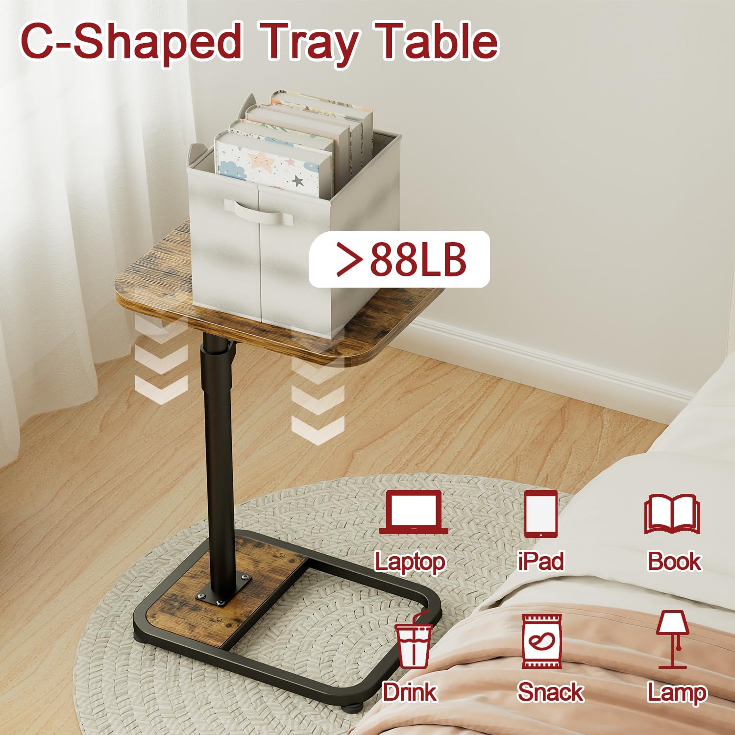 GOYLSER C-Shaped Table shown in a cozy living room setup