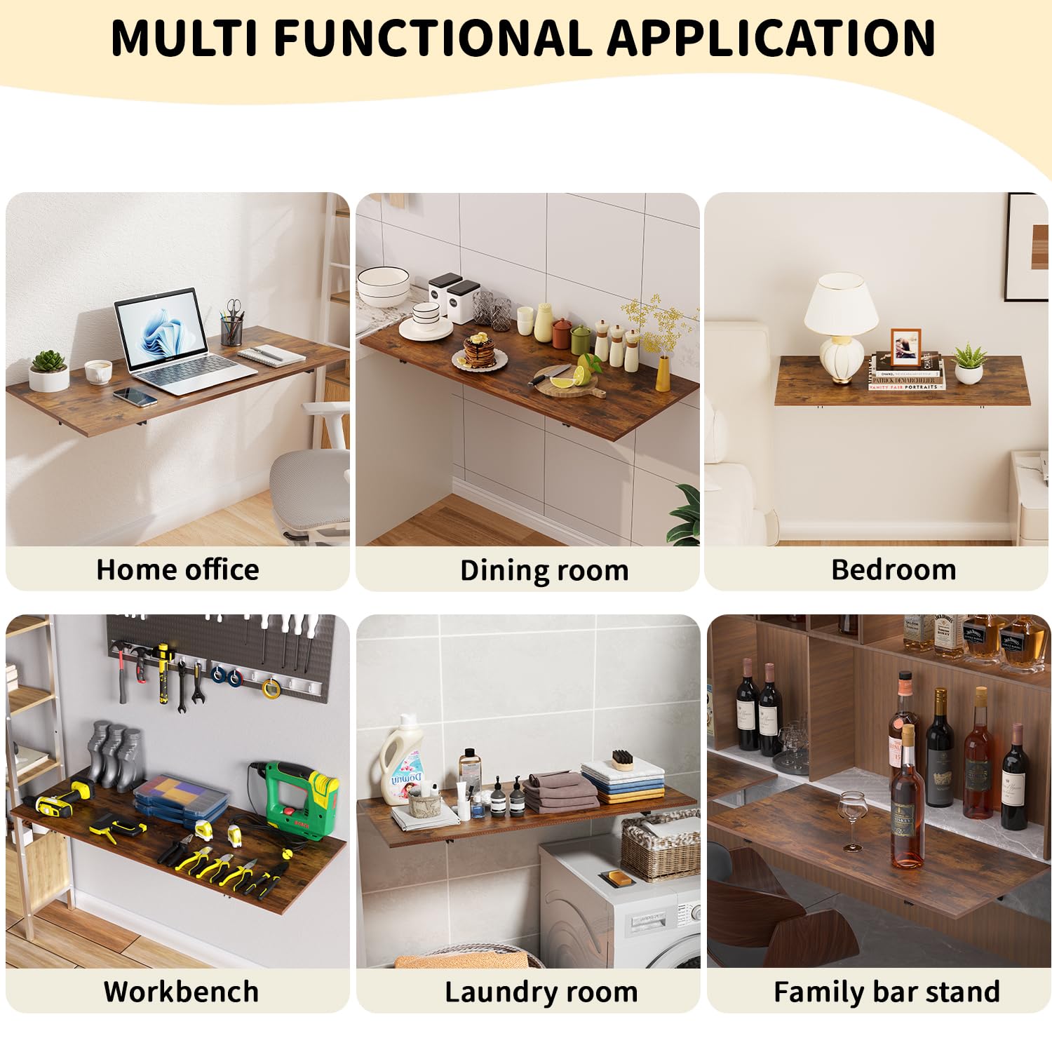 Goylser wall-mounted folding table includes hardware for easy mounting.