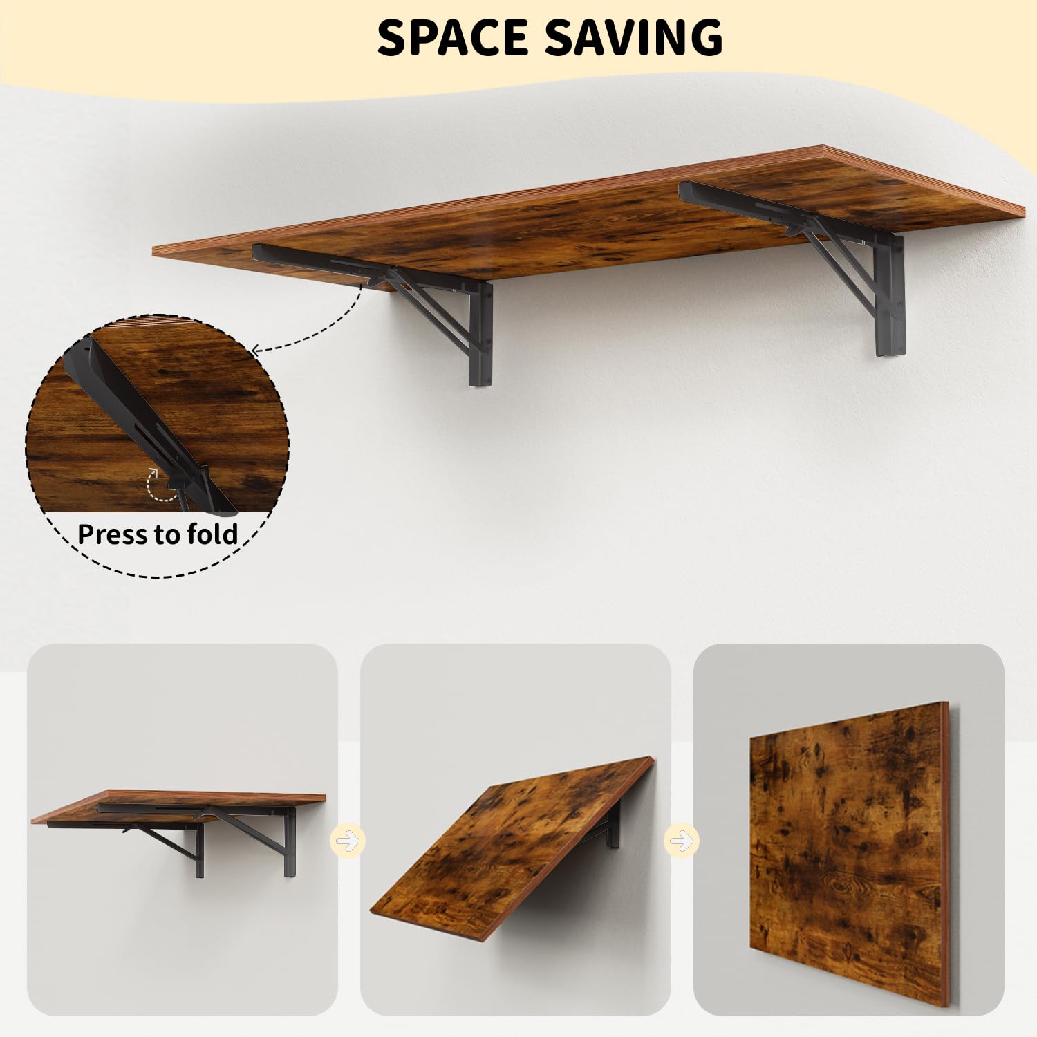 Goylser 47-inch wall-mounted folding table offers ample prep space.