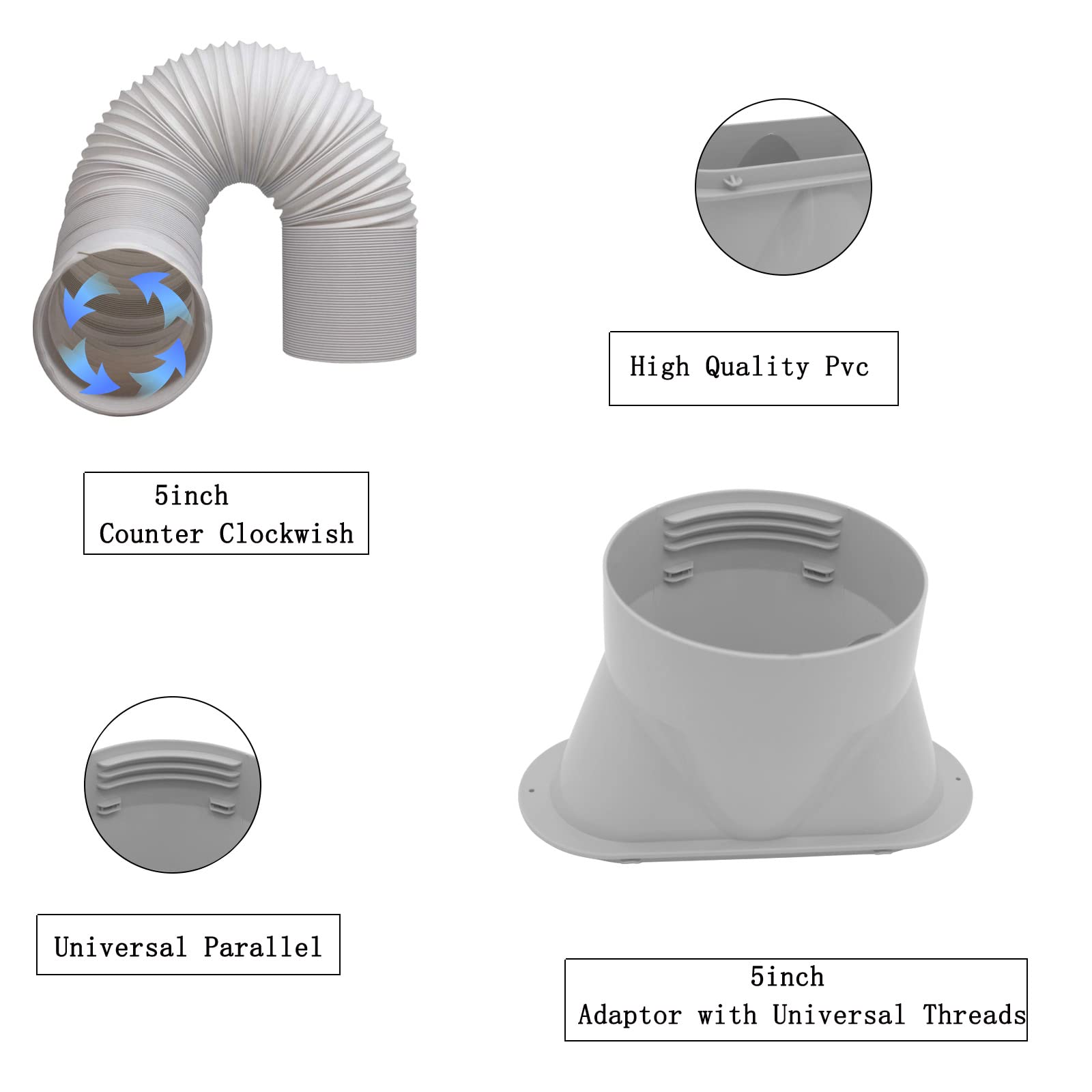 GOZFLVT exhaust hose adaptor showing 5 inch connection for compatibility