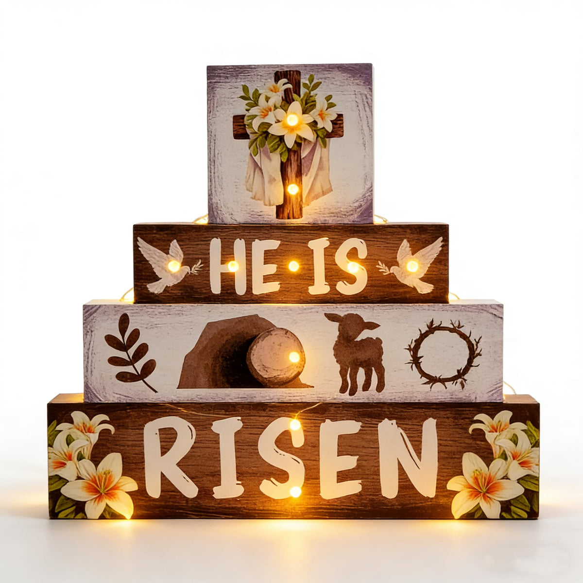 GPGHE Easter LED Cross wood sign glows softly for home decor