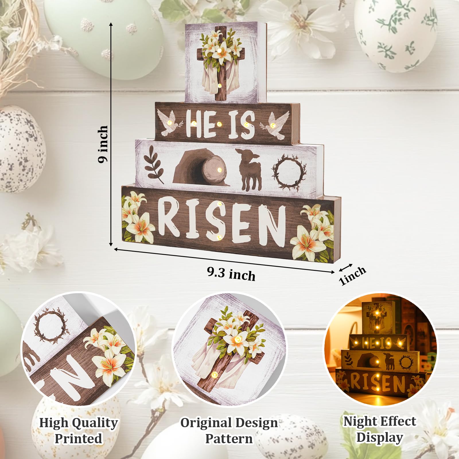 GPGHE Indoor Easter decor cross with rope accent for table display