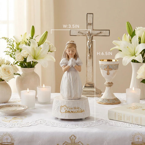 Grace4Joy hand-painted communion figurine—soft colors add elegance to any shelf.