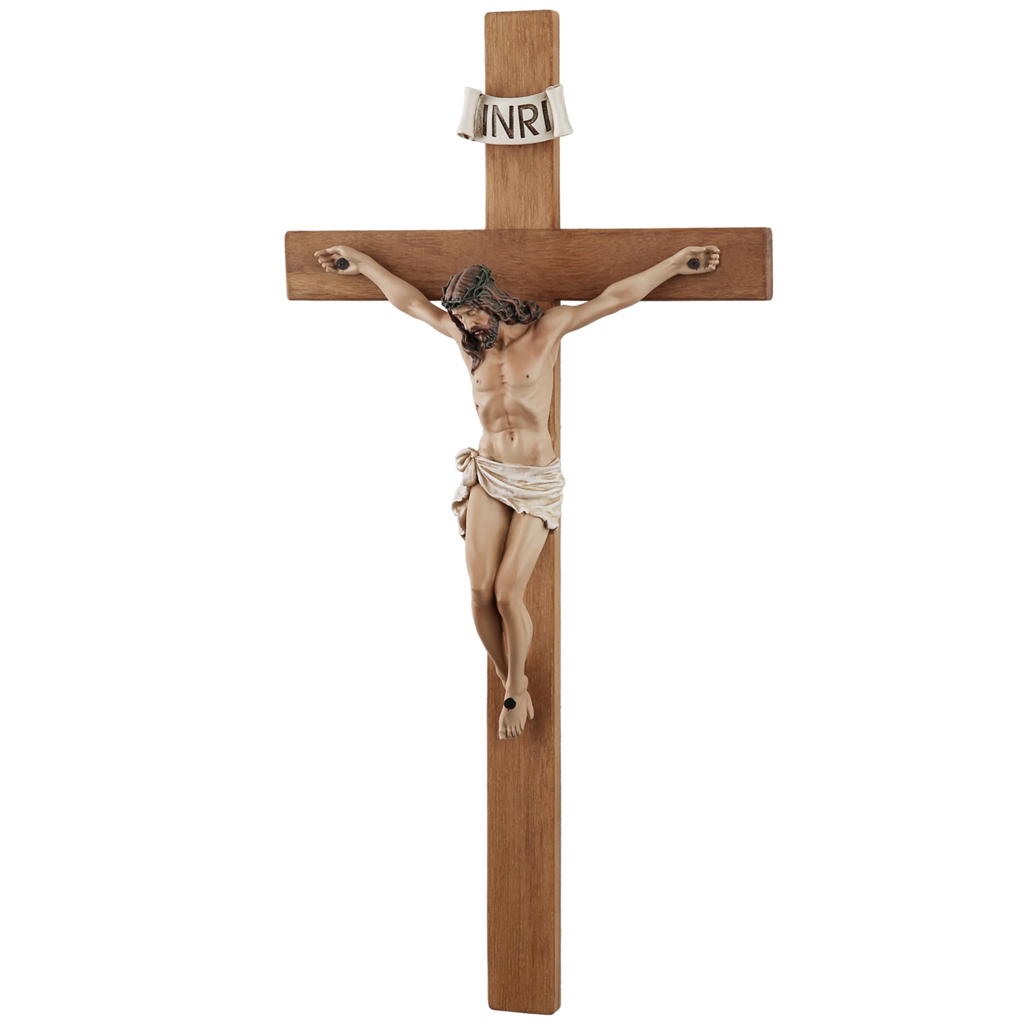 Grace4Joy hand-painted Jesus corpus detail on olive wood cross