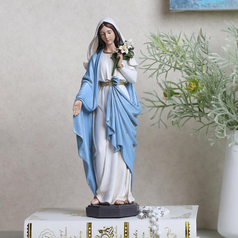 Grace4Joy Mary statue close-up highlights hand-painted details for refined sacred space