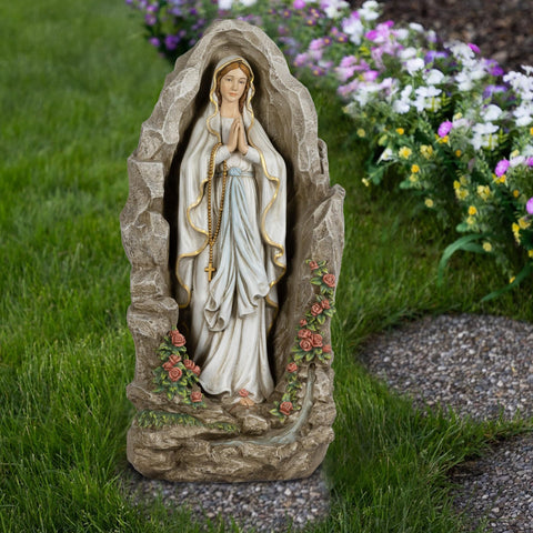 Grace4Joy weather-resistant resin Mary statue withstands all seasons outdoors.