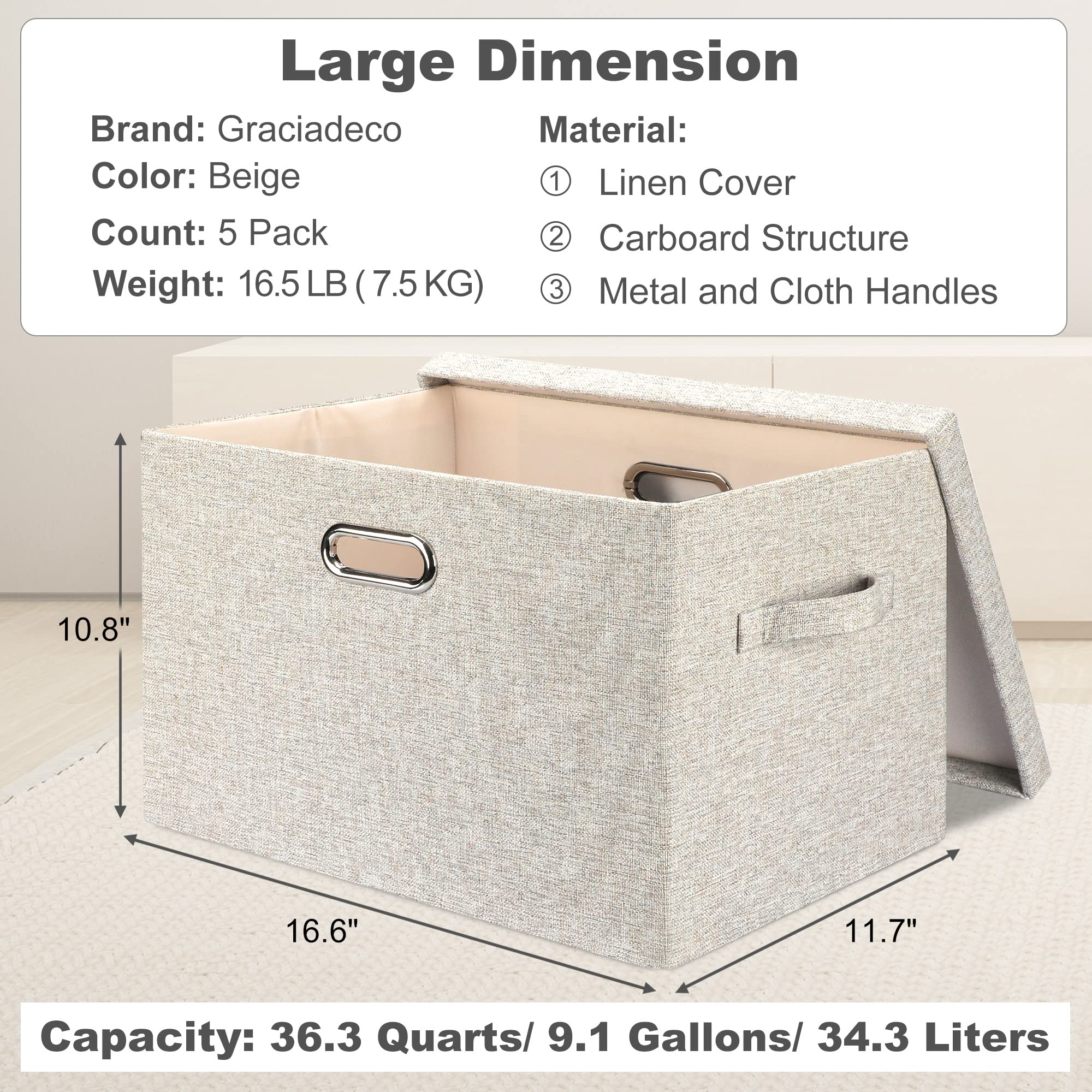 Graciadeco beige linen fabric bin close-up showing sturdy texture