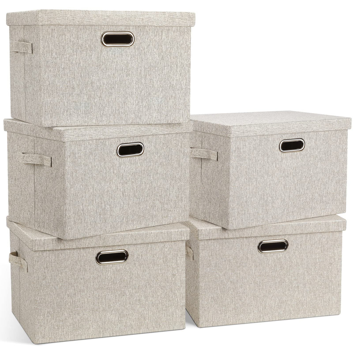 Graciadeco large stackable bin with lid in beige for closet organization