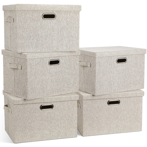 Graciadeco large stackable bin with lid in beige for closet organization