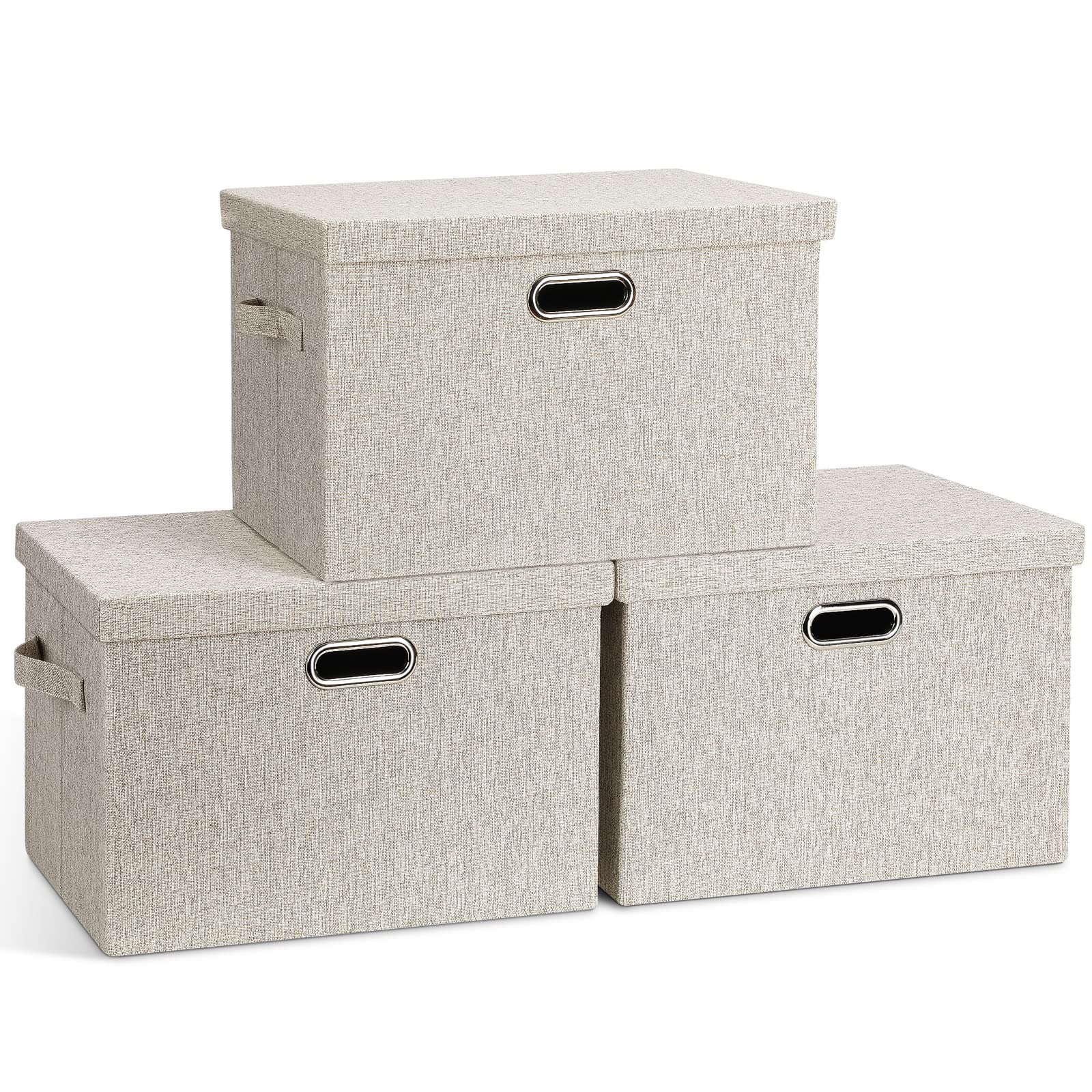 Graciadeco large quart storage bin with lid in beige for sturdy organization.
