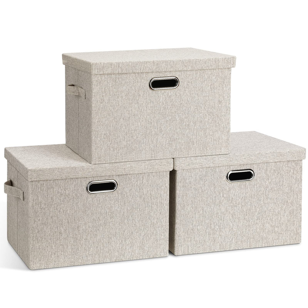 Graciadeco large quart storage bin with lid in beige for sturdy organization.