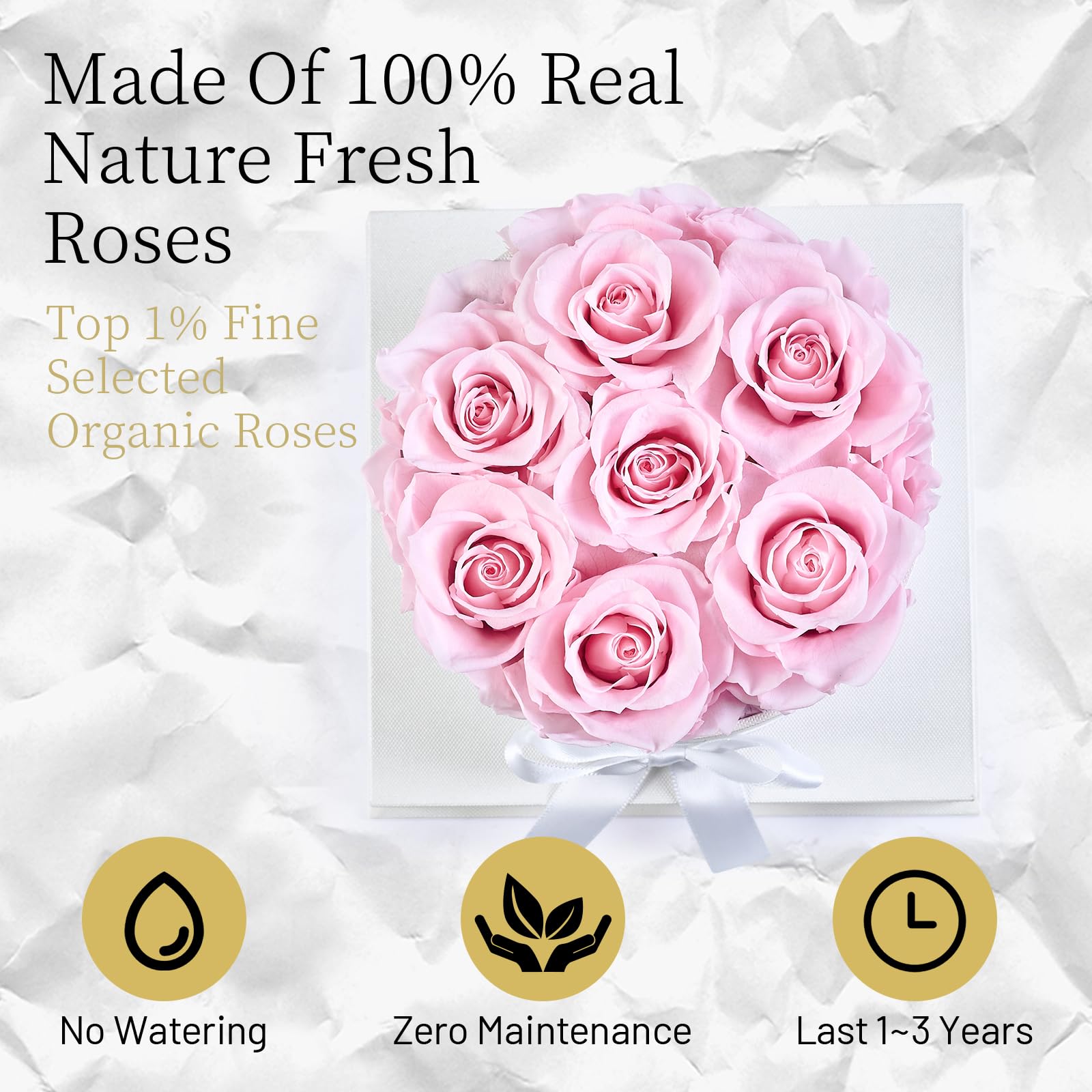 Graclect pink preserved rose closeup, highlighting vibrant color and natural petals.