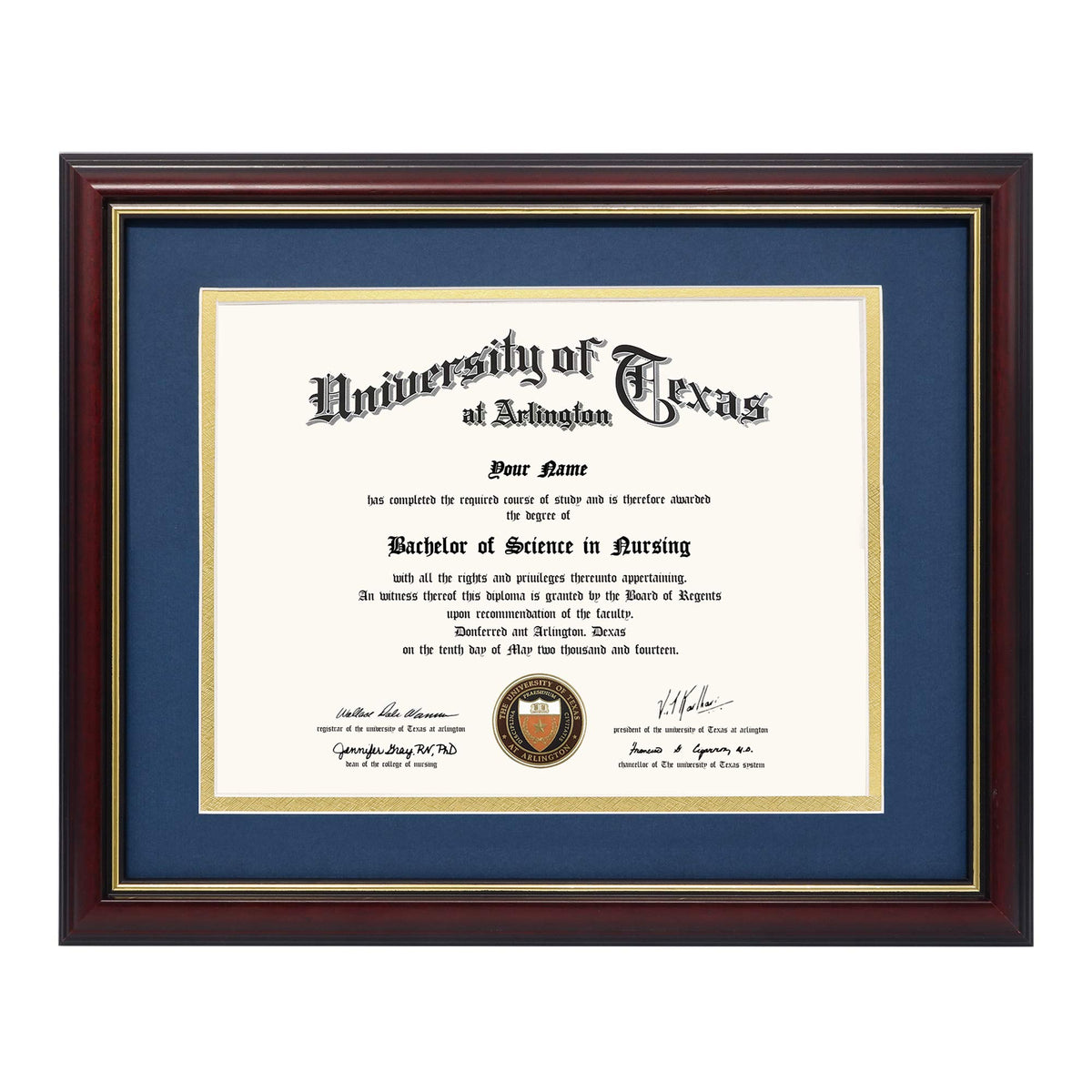 GraduationMall 8.5x11 frame with navy over gold mat for certificates