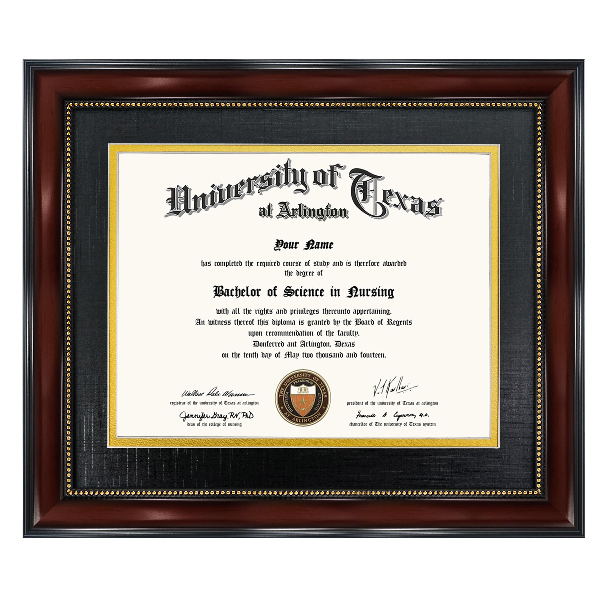 GraduationMall 8.5x11 frame with black over gold mat showcases certificates elegantly.