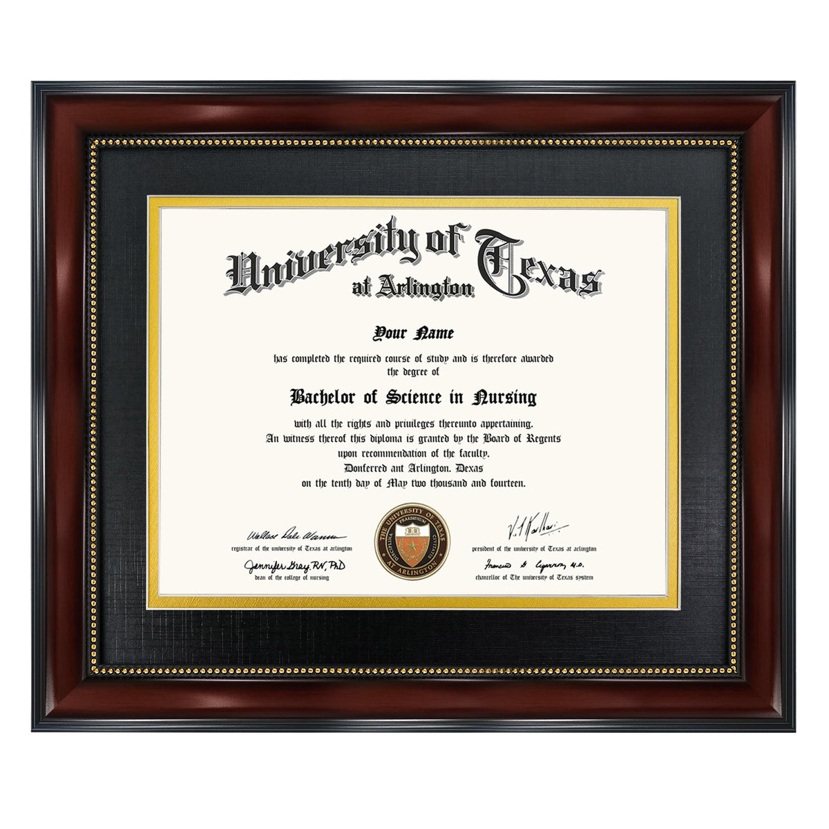 GraduationMall 8.5x11 frame with black over gold mat showcases certificates elegantly.