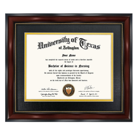 GraduationMall 8.5x11 frame with black over gold mat showcases certificates elegantly.