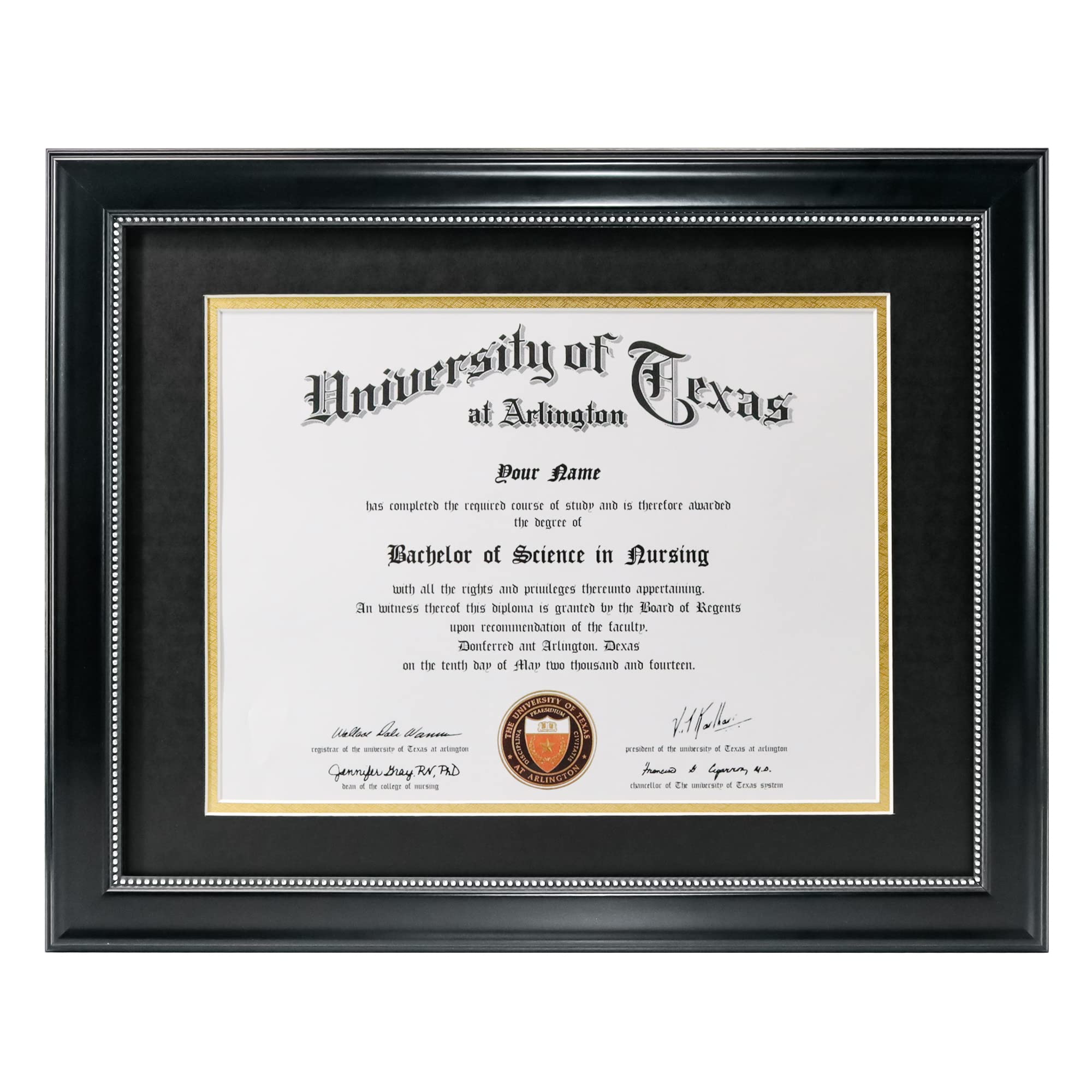 GraduationMall 8.5x11 frame with black over gold mat protects certificates