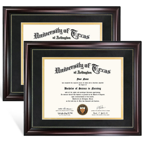 GraduationMall 8.5x11 frame with black over gold mat highlights certificates.