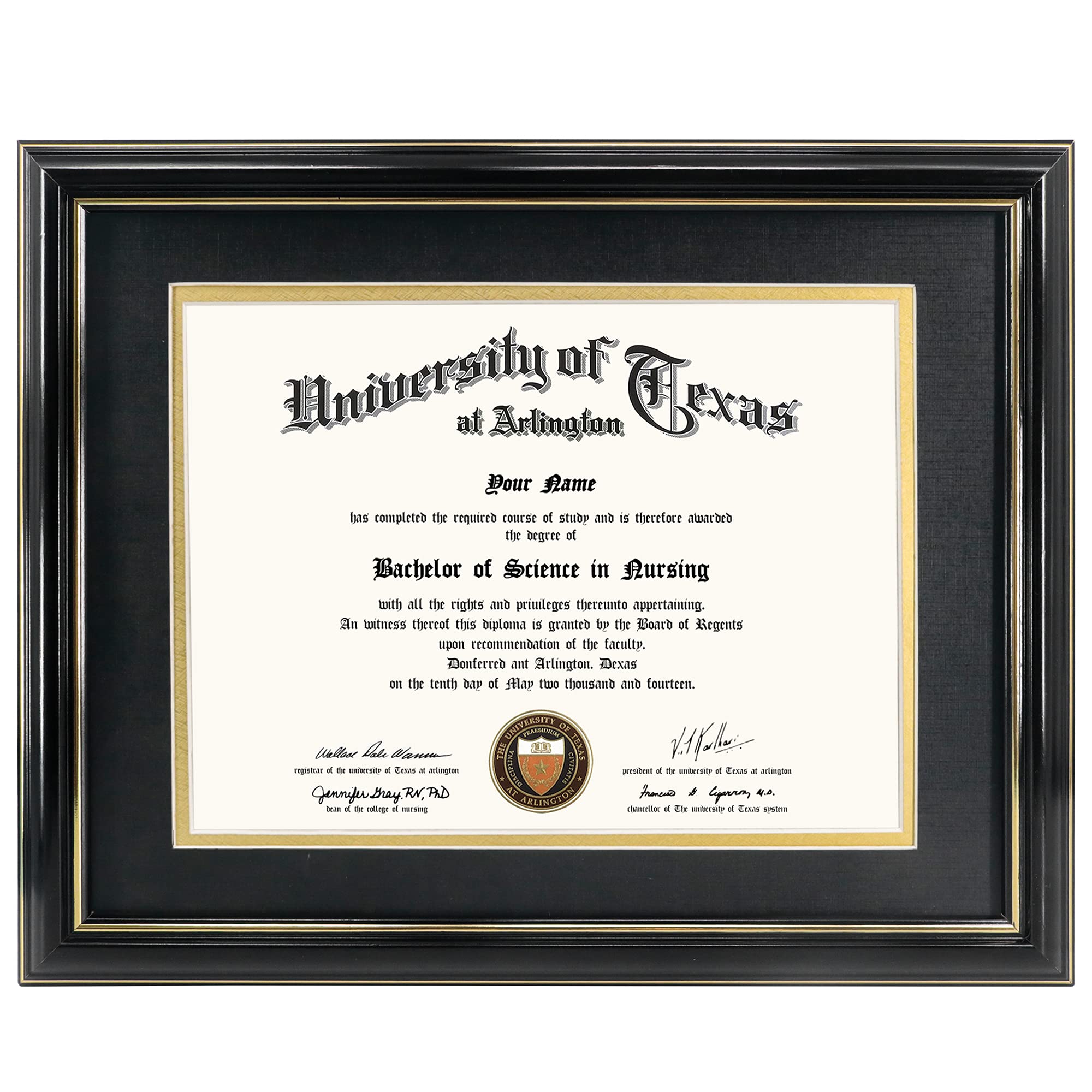 GraduationMall diploma frame with black over gold mat protects 8.5x11 certificates while showcasing style.