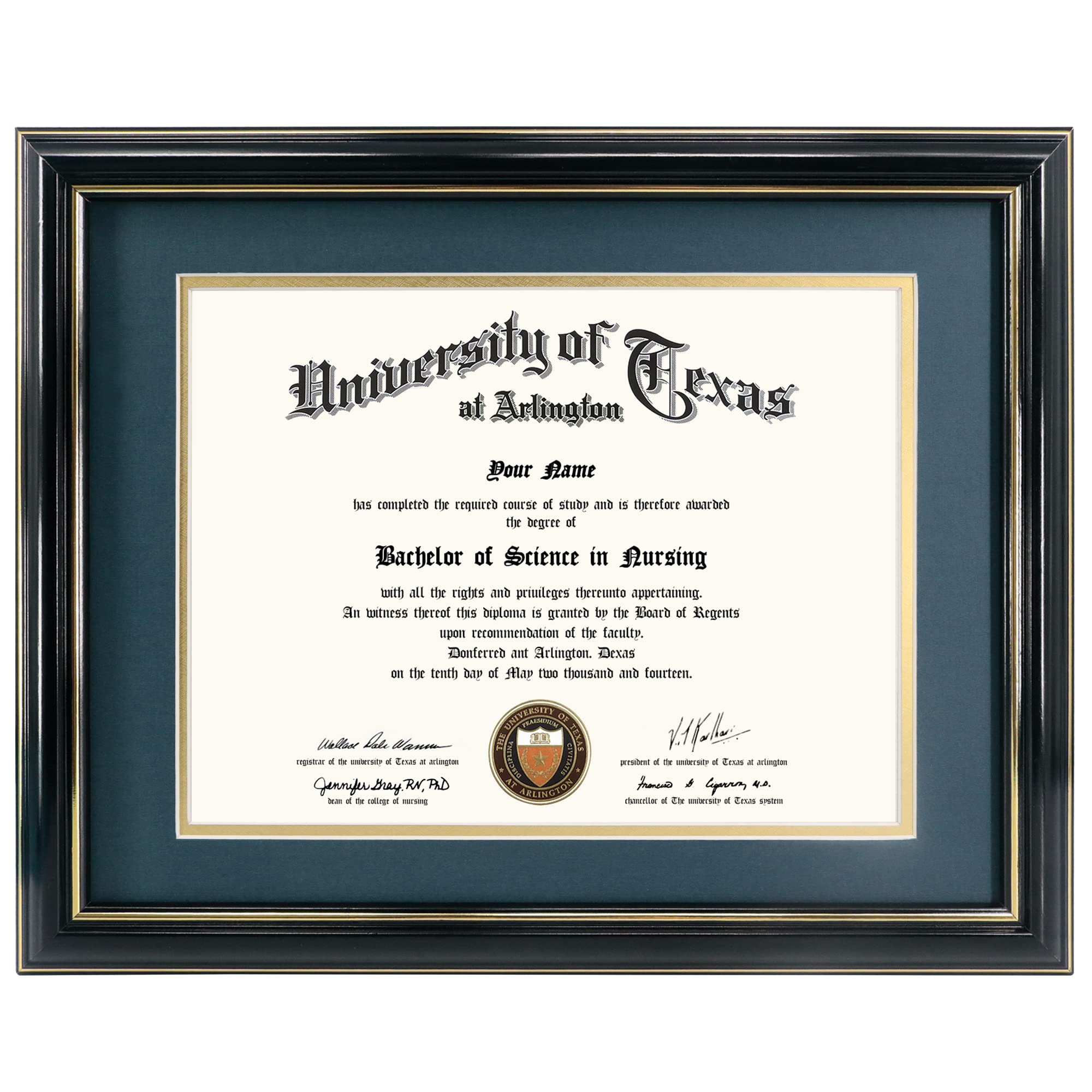 GraduationMall diploma frame 8.5x11 with navy over gold mat for archival display