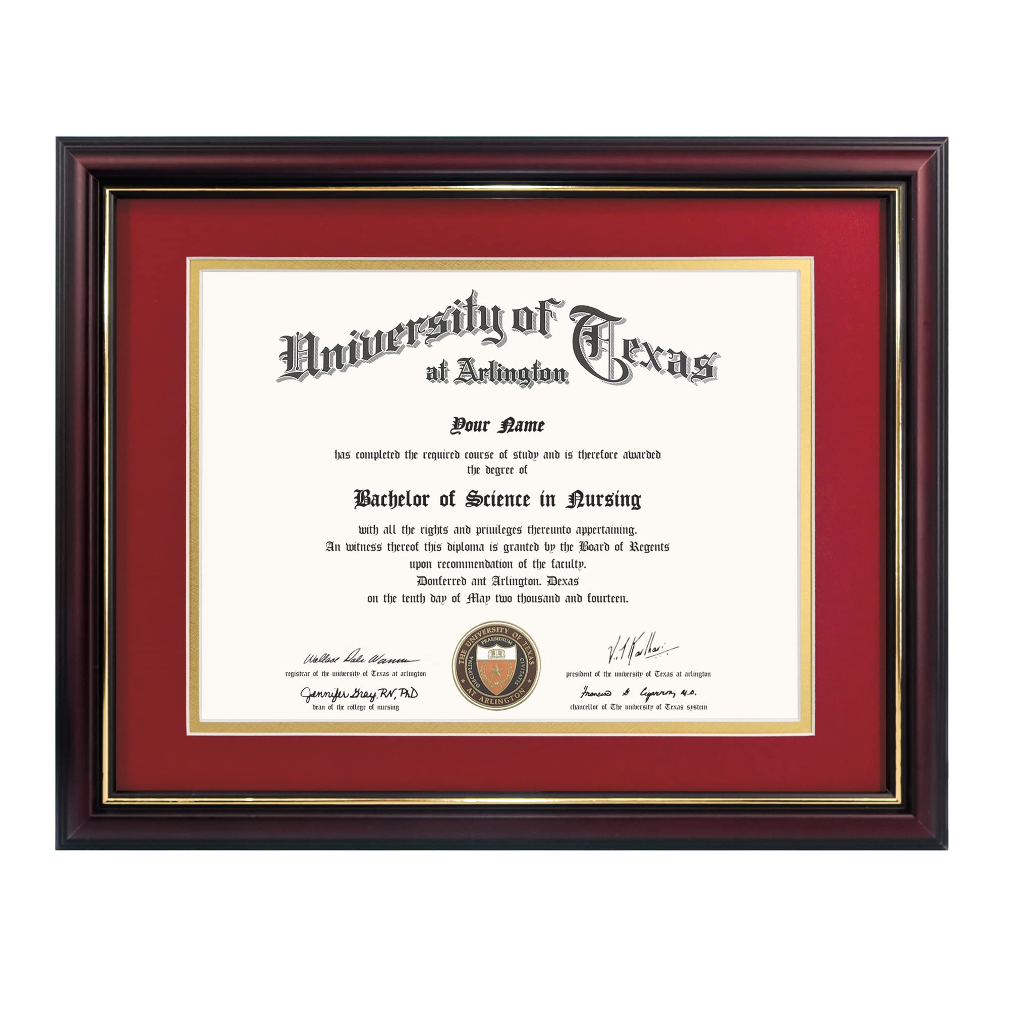 GraduationMall diploma frame 8.5x11 with red over gold mat enhances presentation.