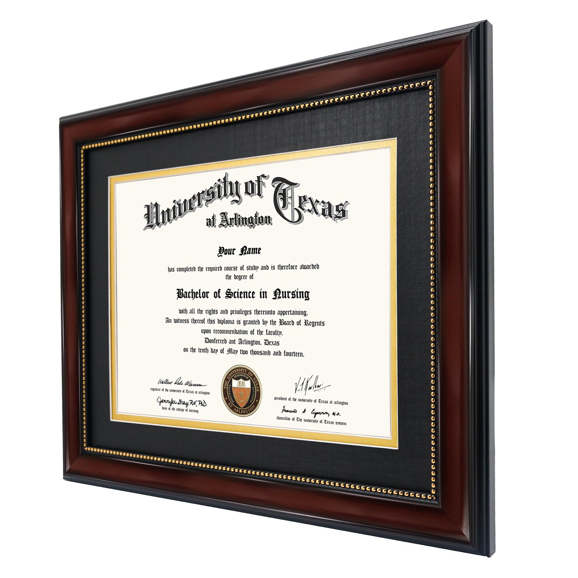 GraduationMall mahogany frame with gold beads adds refined decor.
